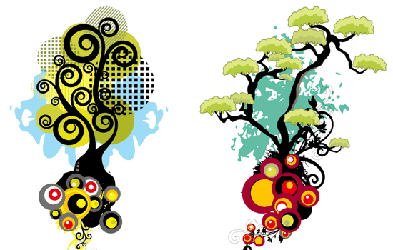 Флора, растительный орнамент, деревья в векторе, растения